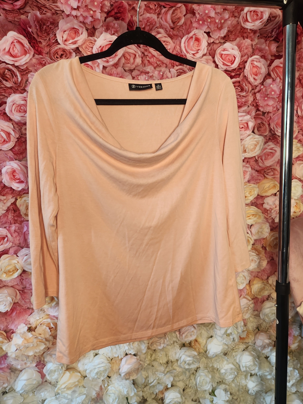 Versona Peach Cowl-Neck Long Sleeve Top